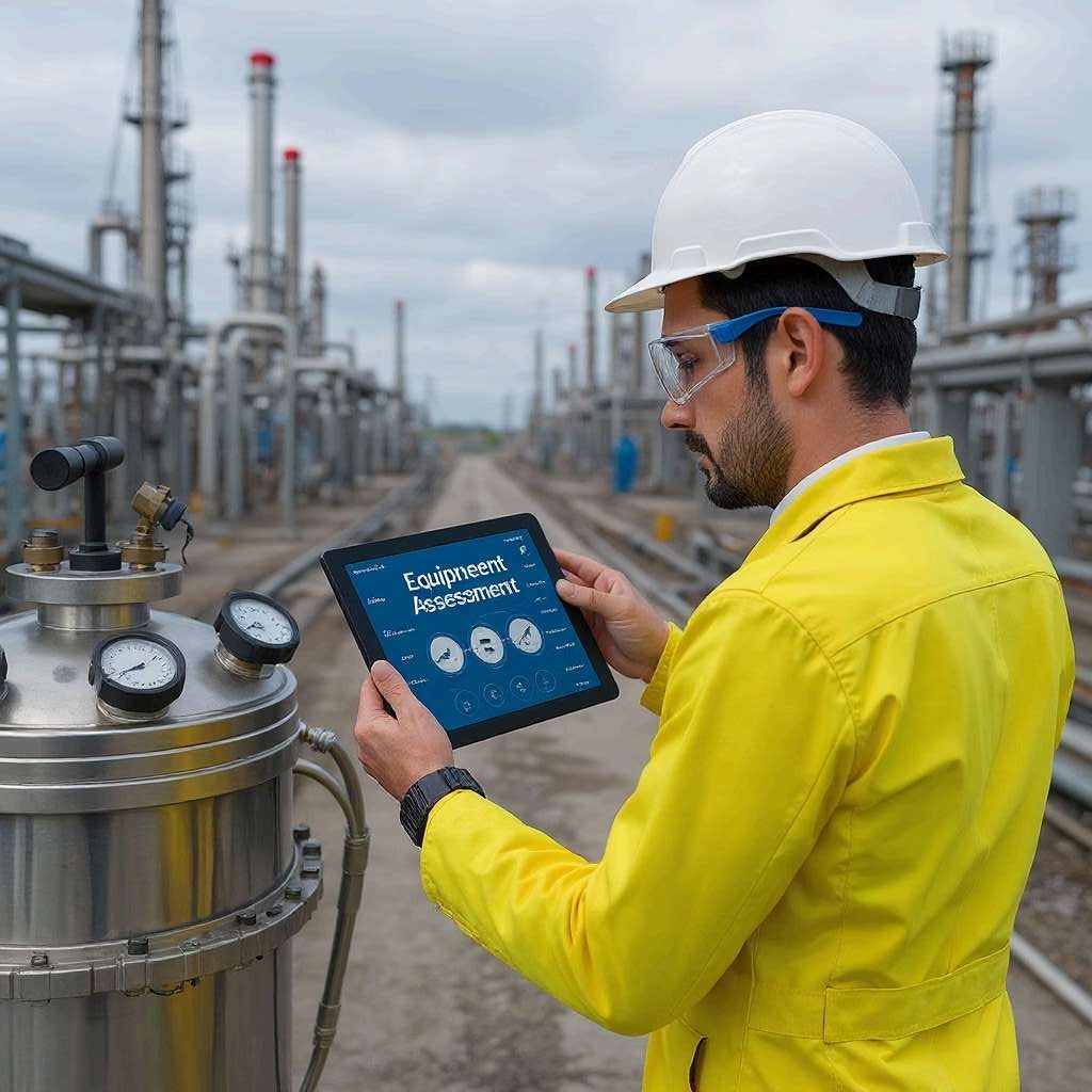 Engineer performing equipment assessment at industrial facility